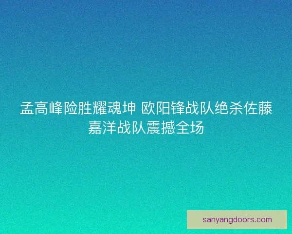 孟高峰险胜耀魂坤 欧阳锋战队绝杀佐藤嘉洋战队震撼全场