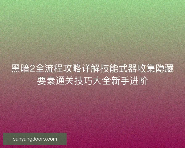黑暗2全流程攻略详解技能武器收集隐藏要素通关技巧大全新手进阶